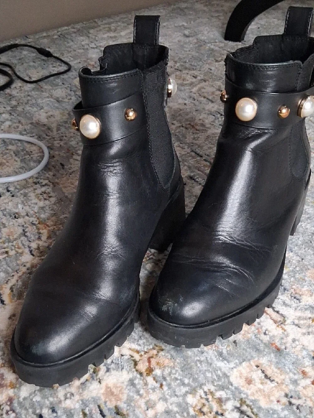 Karl Lagerfeld Black Pearl-Embellished Ankle Booties
